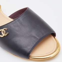 Chanel Black Leather Slide Sandals Size 37