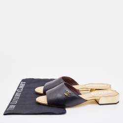 Chanel Black Leather Slide Sandals Size 37