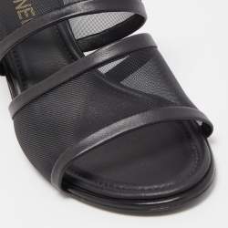 Chanel Black Mesh and Quilted Leather CC Block Heel Slide Sandals Size 39