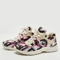 Pre Owned Chanel Multicolor Satin and Suede CC Low Top Sneakers Size 38.5