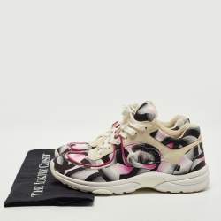 Pre Owned Chanel Multicolor Satin and Suede CC Low Top Sneakers Size 38.5