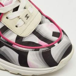Pre Owned Chanel Multicolor Satin and Suede CC Low Top Sneakers Size 38.5