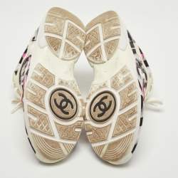 Pre Owned Chanel Multicolor Satin and Suede CC Low Top Sneakers Size 38.5