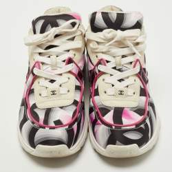 Pre Owned Chanel Multicolor Satin and Suede CC Low Top Sneakers Size 38.5