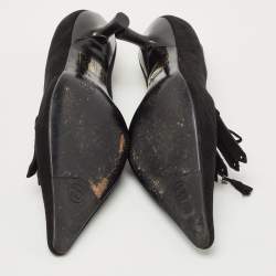Pre Owned Chanel Black Suede Fringed Detail CC Pointed Toe Pumps Size 38