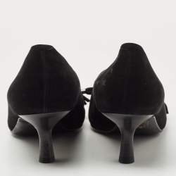 Pre Owned Chanel Black Suede Fringed Detail CC Pointed Toe Pumps Size 38