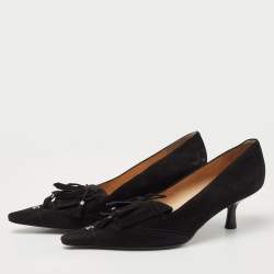 Pre Owned Chanel Black Suede Fringed Detail CC Pointed Toe Pumps Size 38