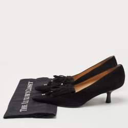 Pre Owned Chanel Black Suede Fringed Detail CC Pointed Toe Pumps Size 38