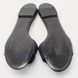 Chanel Blue Canvas Camellia Accent Slides Size 39
