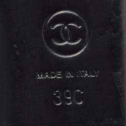 Chanel Blue Canvas Camellia Accent Slides Size 39