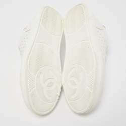 Pre Owned Chanel White Perforated Leather  CC Low Top Sneakers Size 37
