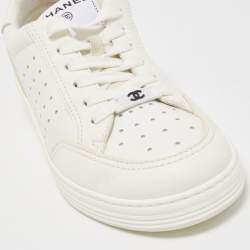 Pre Owned Chanel White Perforated Leather  CC Low Top Sneakers Size 37