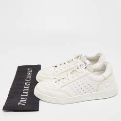 Pre Owned Chanel White Perforated Leather  CC Low Top Sneakers Size 37