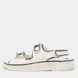 Chanel White Textured Leather Dad Sandals Size 38.5