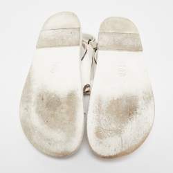 Chanel White Textured Leather Dad Sandals Size 38.5