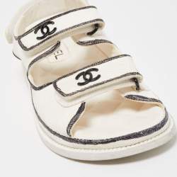 Chanel White Textured Leather Dad Sandals Size 38.5