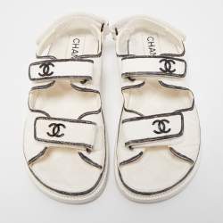 Chanel White Textured Leather Dad Sandals Size 38.5