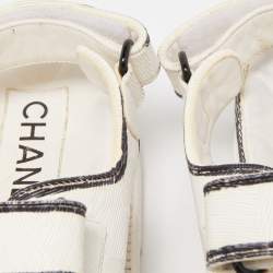 Chanel White Textured Leather Dad Sandals Size 38.5