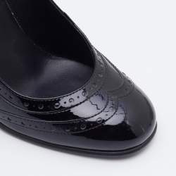 Pre Owned Chanel Black Brogue Patent Leather Wedge Pumps Size 37