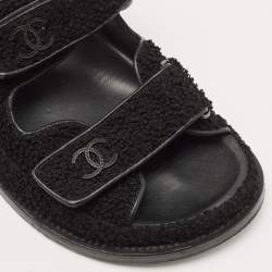 Chanel Black Fabric Dad Flat Sandals Size 37.5