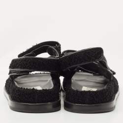 Chanel Black Fabric Dad Flat Sandals Size 37.5