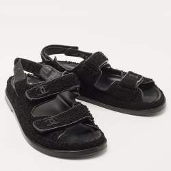 Chanel Black Fabric Dad Flat Sandals Size 37.5