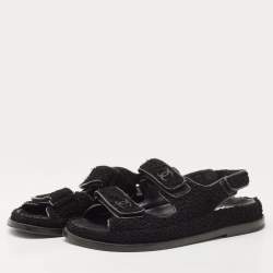 Chanel Black Fabric Dad Flat Sandals Size 37.5