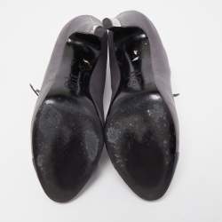 Chanel Grey Leather CC Cap Toe Lac Up Booties Size 39.5