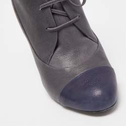 Chanel Grey Leather CC Cap Toe Lac Up Booties Size 39.5