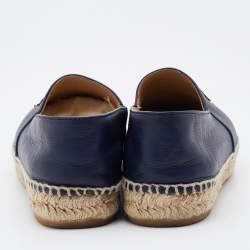 Pre Owned Chanel Blue/Black Leather CC Cap Toe Espadrilles Flats Size 40