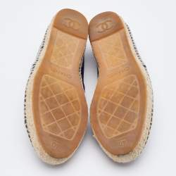 Pre Owned Chanel Blue/Black Leather CC Cap Toe Espadrilles Flats Size 40