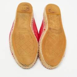 Pre Owned Chanel Pink Leather CC Espadrille Flats Size 38