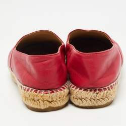 Pre Owned Chanel Pink Leather CC Espadrille Flats Size 38