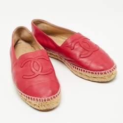 Pre Owned Chanel Pink Leather CC Espadrille Flats Size 38