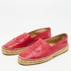 Pre Owned Chanel Pink Leather CC Espadrille Flats Size 38