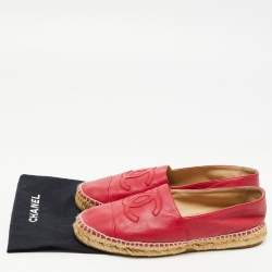 Pre Owned Chanel Pink Leather CC Espadrille Flats Size 38