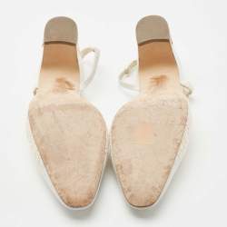 Pre Owned Chanel Grey Leather and Canvas Slingback CC Block Heel Pumps Size 39