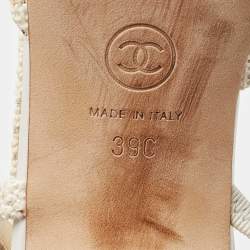 Pre Owned Chanel Grey Leather and Canvas Slingback CC Block Heel Pumps Size 39