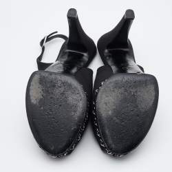 Chanel Black Canvas Chain Embellished Slingback Sandals Size 38.5