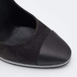 Pre Owned Chanel Black Suede and Satin Cap Toe CC Pumps Size 37.5
