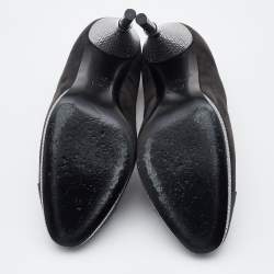Pre Owned Chanel Black Suede and Satin Cap Toe CC Pumps Size 37.5