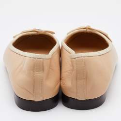 Chanel Beige/Black Leather CC Cap Toe Bow Ballet Flats Size 38