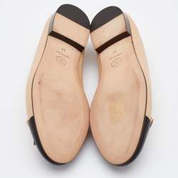 Chanel Beige/Black Leather CC Cap Toe Bow Ballet Flats Size 38