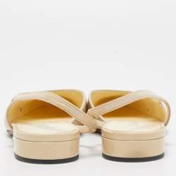 Pre Owned Chanel Cream/Black Satin and Patent CC Slingback Flats Size 38.5