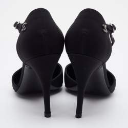 Pre Owned Chanel Black Satin Cap Toe T Strap Pumps Size 37.5