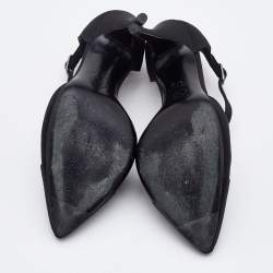 Pre Owned Chanel Black Satin Cap Toe T Strap Pumps Size 37.5