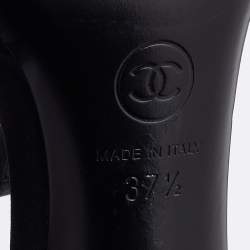 Pre Owned Chanel Black Satin Cap Toe T Strap Pumps Size 37.5