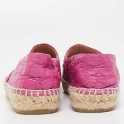 Pre Owned Chanel Pink Crocodile Leather CC Espadrille Flats Size 38