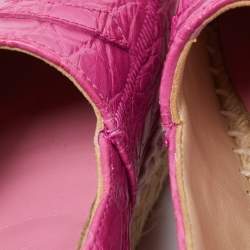Pre Owned Chanel Pink Crocodile Leather CC Espadrille Flats Size 38