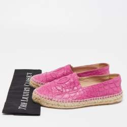 Pre Owned Chanel Pink Crocodile Leather CC Espadrille Flats Size 38
